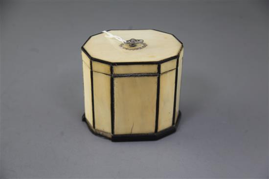 A Regency ten sided inlaid ivory tea caddy, height 4.25in.